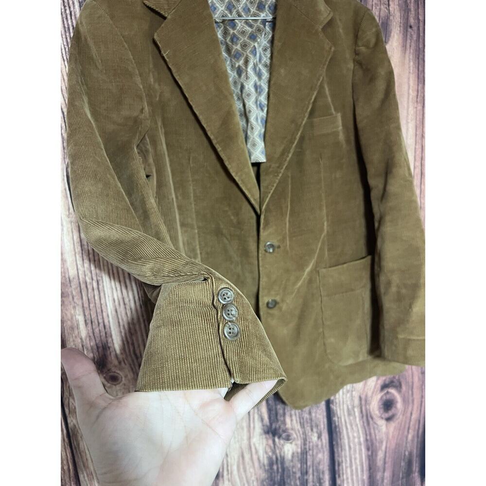 Corduroy Men Blazer Sport Coat Jacket Vintage 80s Haggar Sz 46 Brown Suit - Picture 7 of 13